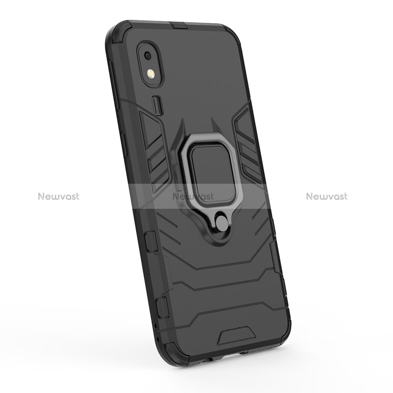 Silicone Matte Finish and Plastic Back Cover Case with Magnetic Finger Ring Stand S02 for Samsung Galaxy A2 Core A260F A260G