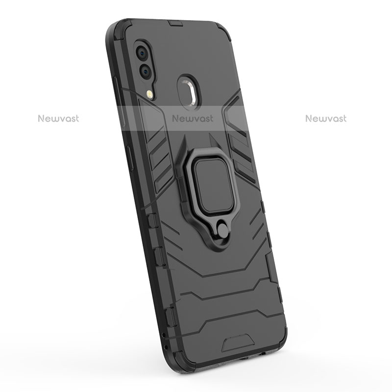 Silicone Matte Finish and Plastic Back Cover Case with Magnetic Finger Ring Stand S02 for Samsung Galaxy A20