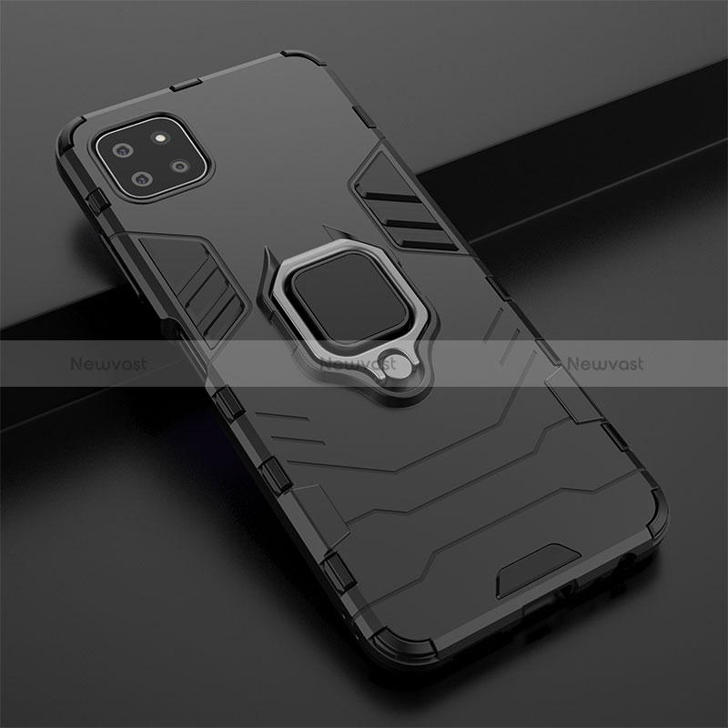 Silicone Matte Finish and Plastic Back Cover Case with Magnetic Finger Ring Stand S02 for Samsung Galaxy A22 5G