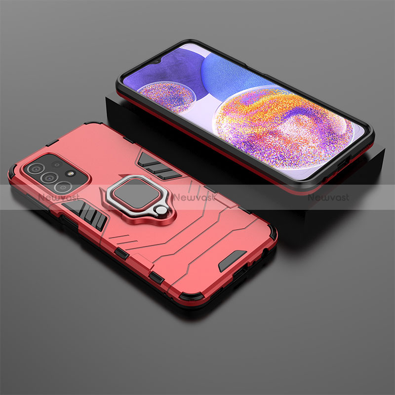 Silicone Matte Finish and Plastic Back Cover Case with Magnetic Finger Ring Stand S02 for Samsung Galaxy A23 4G