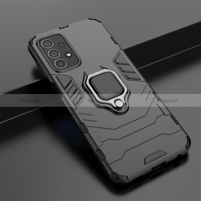 Silicone Matte Finish and Plastic Back Cover Case with Magnetic Finger Ring Stand S02 for Samsung Galaxy A23 4G