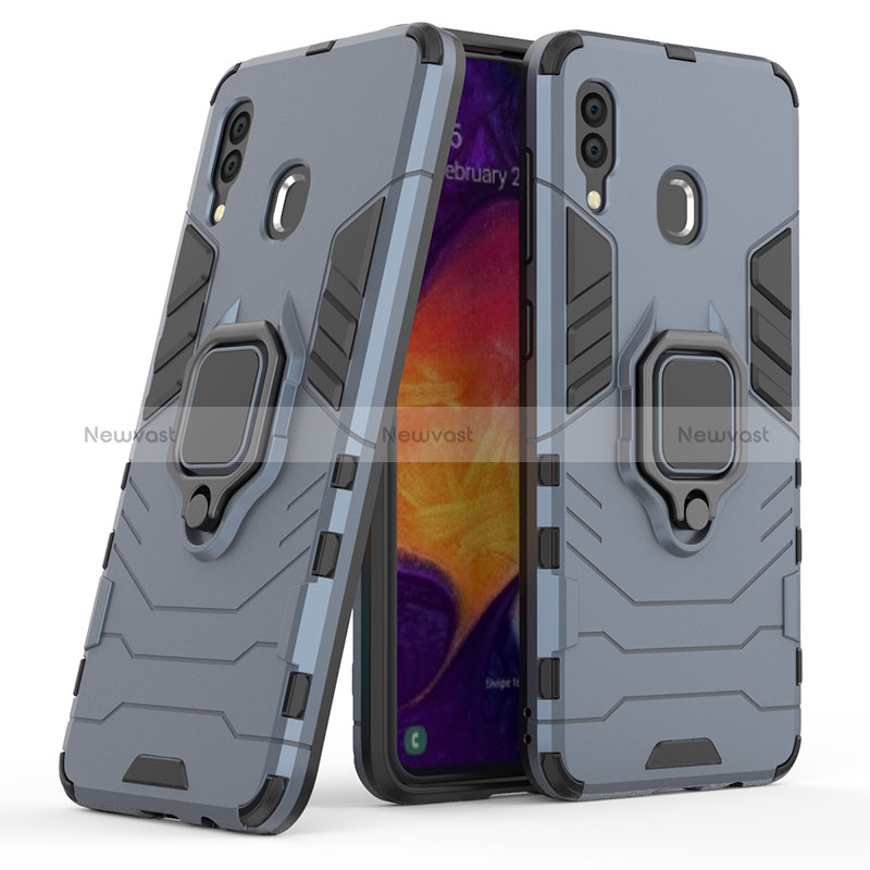 Silicone Matte Finish and Plastic Back Cover Case with Magnetic Finger Ring Stand S02 for Samsung Galaxy A30