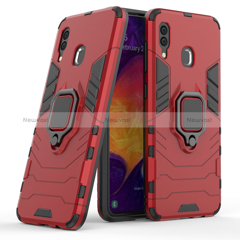 Silicone Matte Finish and Plastic Back Cover Case with Magnetic Finger Ring Stand S02 for Samsung Galaxy A30