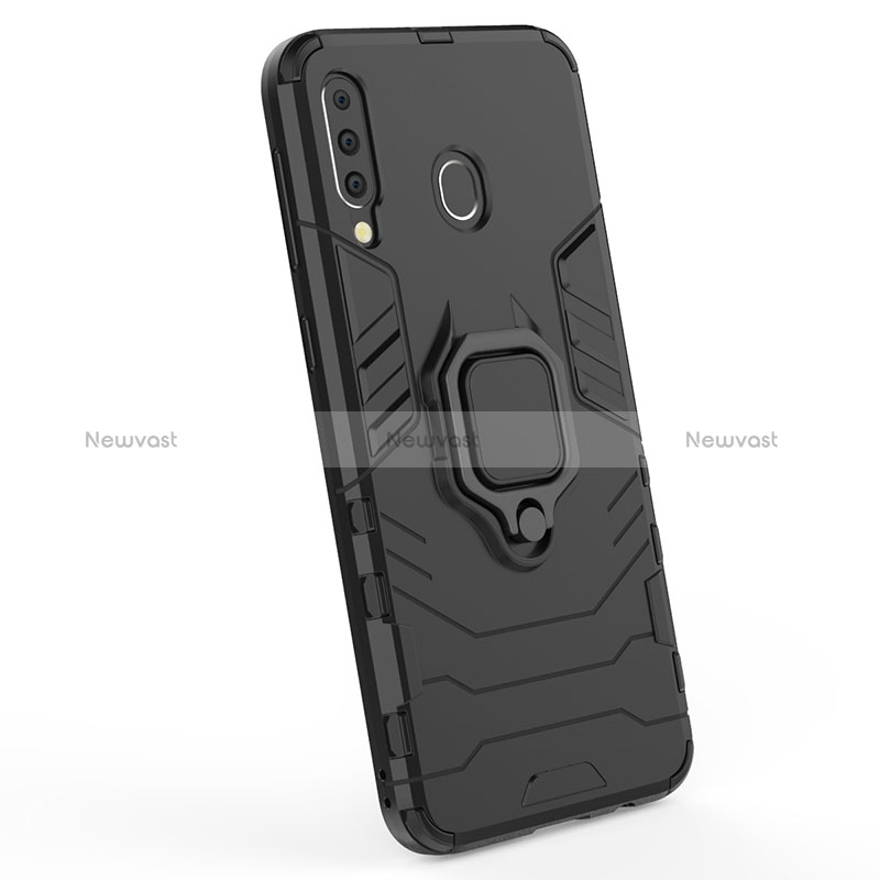 Silicone Matte Finish and Plastic Back Cover Case with Magnetic Finger Ring Stand S02 for Samsung Galaxy A40s