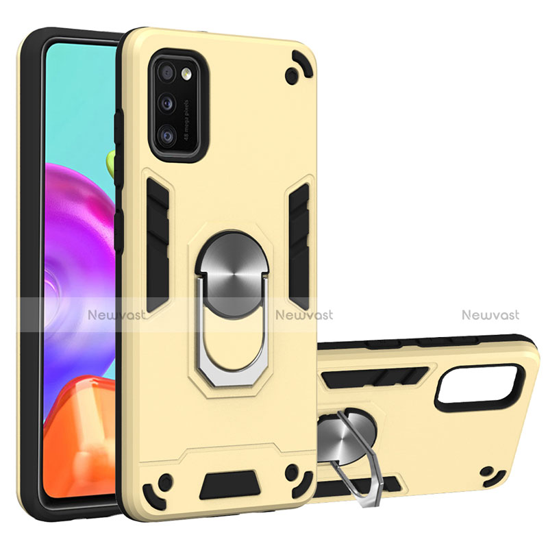 Silicone Matte Finish and Plastic Back Cover Case with Magnetic Finger Ring Stand S02 for Samsung Galaxy A41