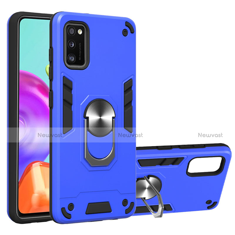 Silicone Matte Finish and Plastic Back Cover Case with Magnetic Finger Ring Stand S02 for Samsung Galaxy A41