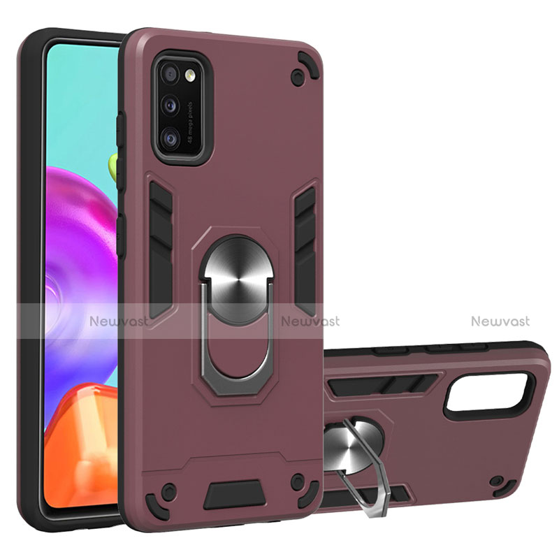 Silicone Matte Finish and Plastic Back Cover Case with Magnetic Finger Ring Stand S02 for Samsung Galaxy A41