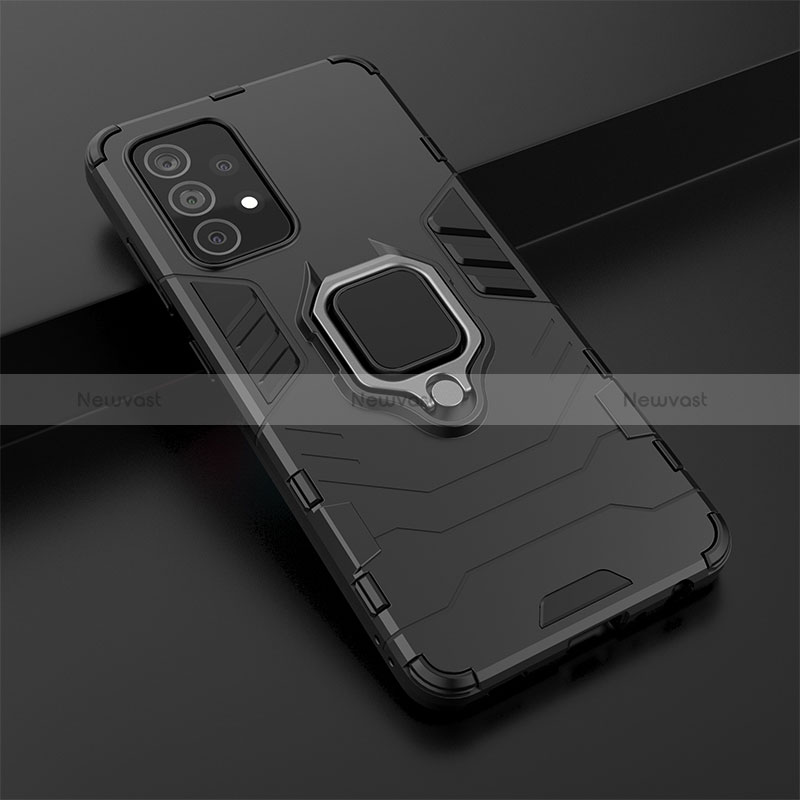 Silicone Matte Finish and Plastic Back Cover Case with Magnetic Finger Ring Stand S02 for Samsung Galaxy A52 4G