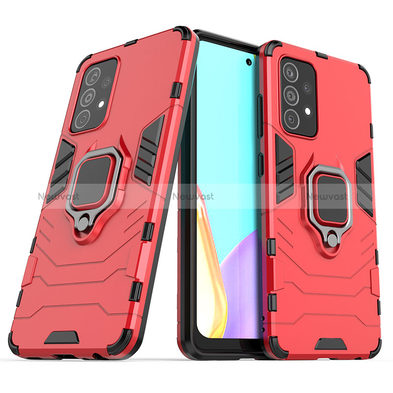 Silicone Matte Finish and Plastic Back Cover Case with Magnetic Finger Ring Stand S02 for Samsung Galaxy A52 4G