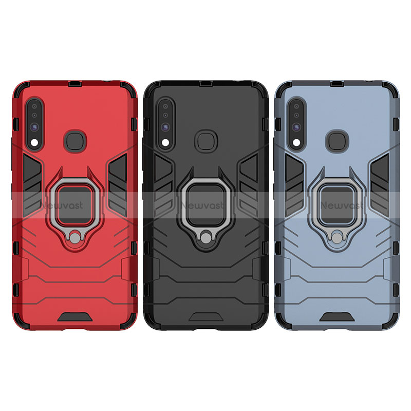 Silicone Matte Finish and Plastic Back Cover Case with Magnetic Finger Ring Stand S02 for Samsung Galaxy A70E