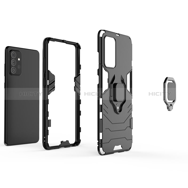 Silicone Matte Finish and Plastic Back Cover Case with Magnetic Finger Ring Stand S02 for Samsung Galaxy A72 5G