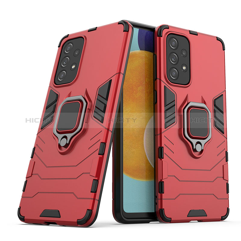 Silicone Matte Finish and Plastic Back Cover Case with Magnetic Finger Ring Stand S02 for Samsung Galaxy A73 5G Red