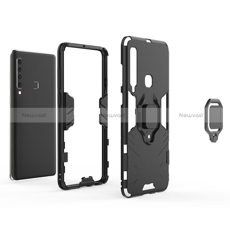 Silicone Matte Finish and Plastic Back Cover Case with Magnetic Finger Ring Stand S02 for Samsung Galaxy A9s