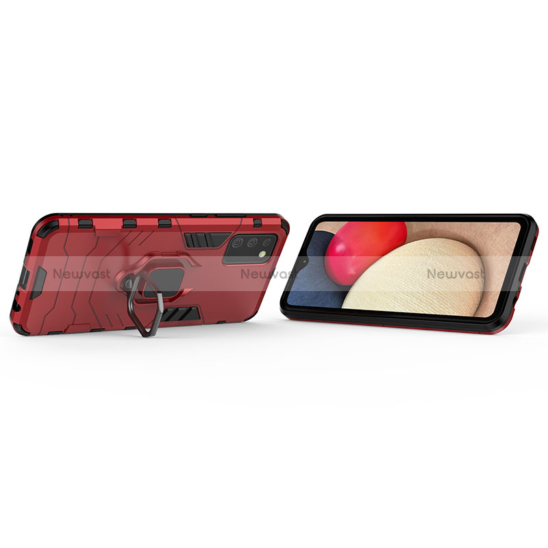 Silicone Matte Finish and Plastic Back Cover Case with Magnetic Finger Ring Stand S02 for Samsung Galaxy F02S SM-E025F