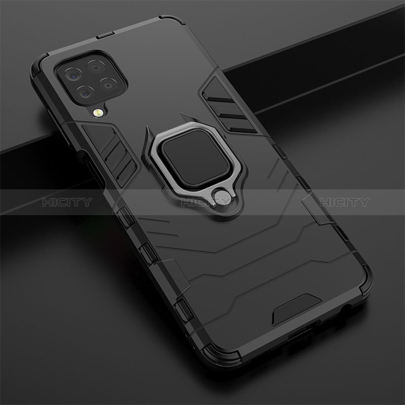 Silicone Matte Finish and Plastic Back Cover Case with Magnetic Finger Ring Stand S02 for Samsung Galaxy F22 4G