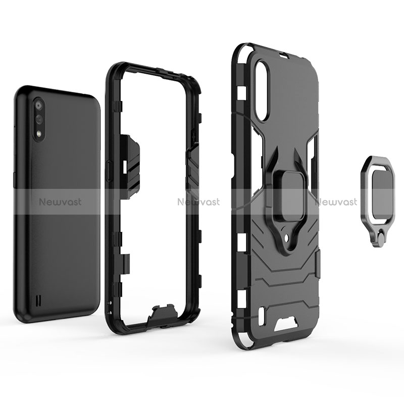 Silicone Matte Finish and Plastic Back Cover Case with Magnetic Finger Ring Stand S02 for Samsung Galaxy M01