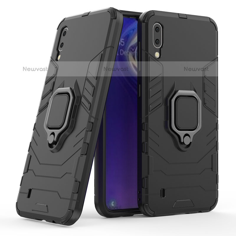 Silicone Matte Finish and Plastic Back Cover Case with Magnetic Finger Ring Stand S02 for Samsung Galaxy M10