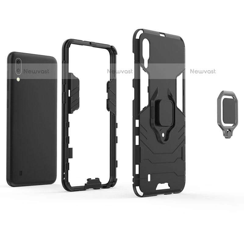 Silicone Matte Finish and Plastic Back Cover Case with Magnetic Finger Ring Stand S02 for Samsung Galaxy M10