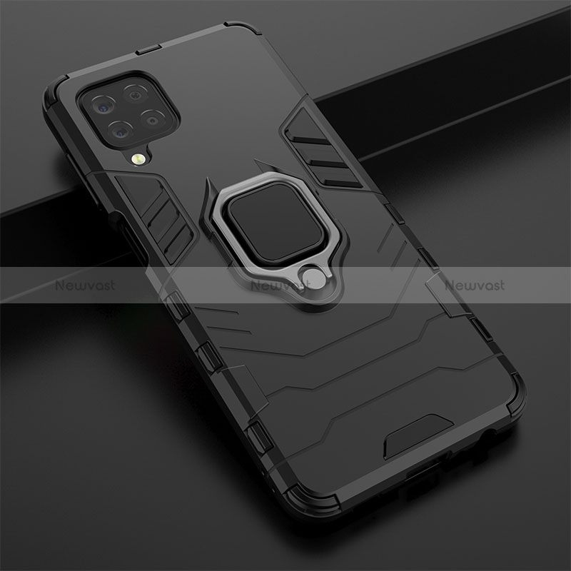 Silicone Matte Finish and Plastic Back Cover Case with Magnetic Finger Ring Stand S02 for Samsung Galaxy M22 4G