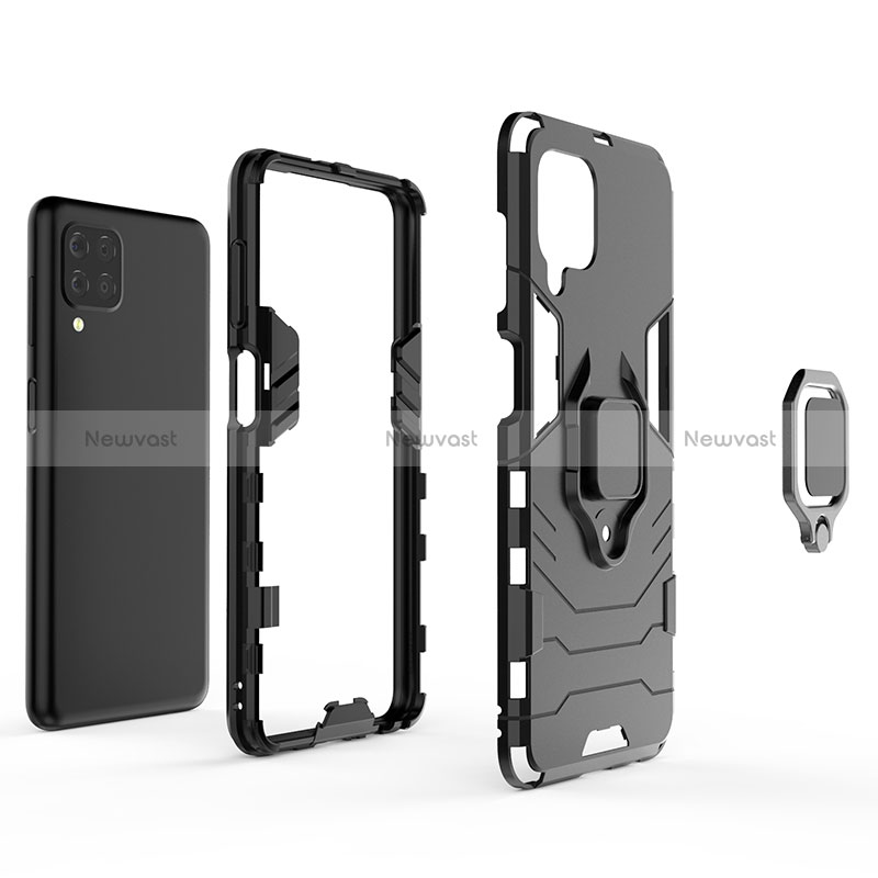 Silicone Matte Finish and Plastic Back Cover Case with Magnetic Finger Ring Stand S02 for Samsung Galaxy M22 4G