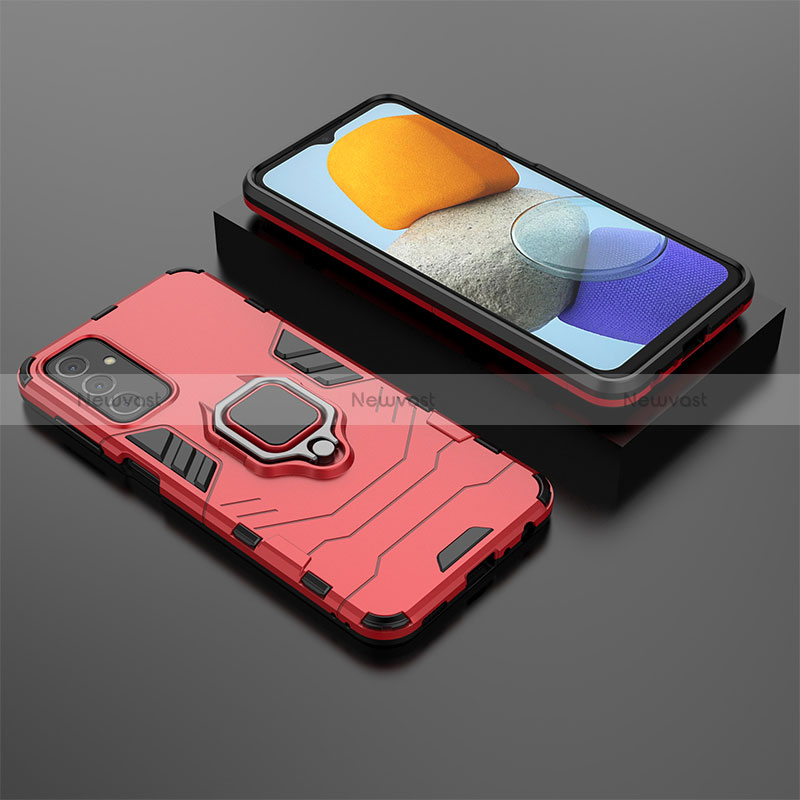 Silicone Matte Finish and Plastic Back Cover Case with Magnetic Finger Ring Stand S02 for Samsung Galaxy M23 5G Red