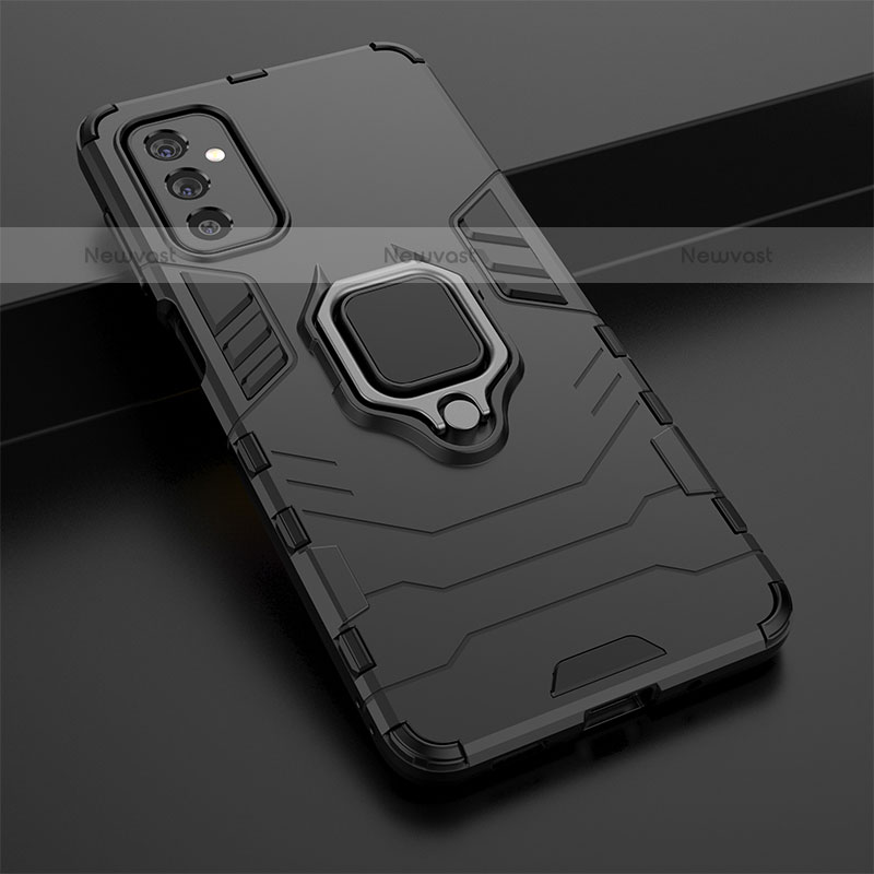 Silicone Matte Finish and Plastic Back Cover Case with Magnetic Finger Ring Stand S02 for Samsung Galaxy M52 5G