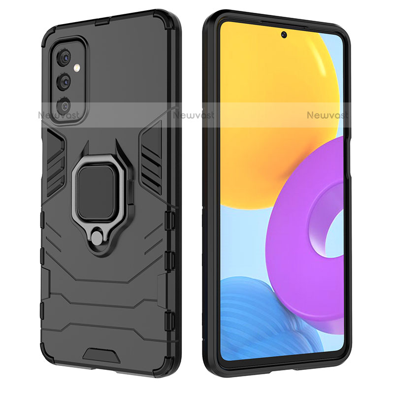 Silicone Matte Finish and Plastic Back Cover Case with Magnetic Finger Ring Stand S02 for Samsung Galaxy M52 5G