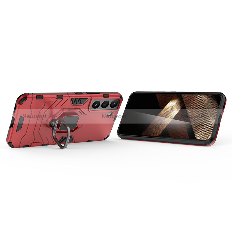 Silicone Matte Finish and Plastic Back Cover Case with Magnetic Finger Ring Stand S02 for Samsung Galaxy S24 Plus 5G