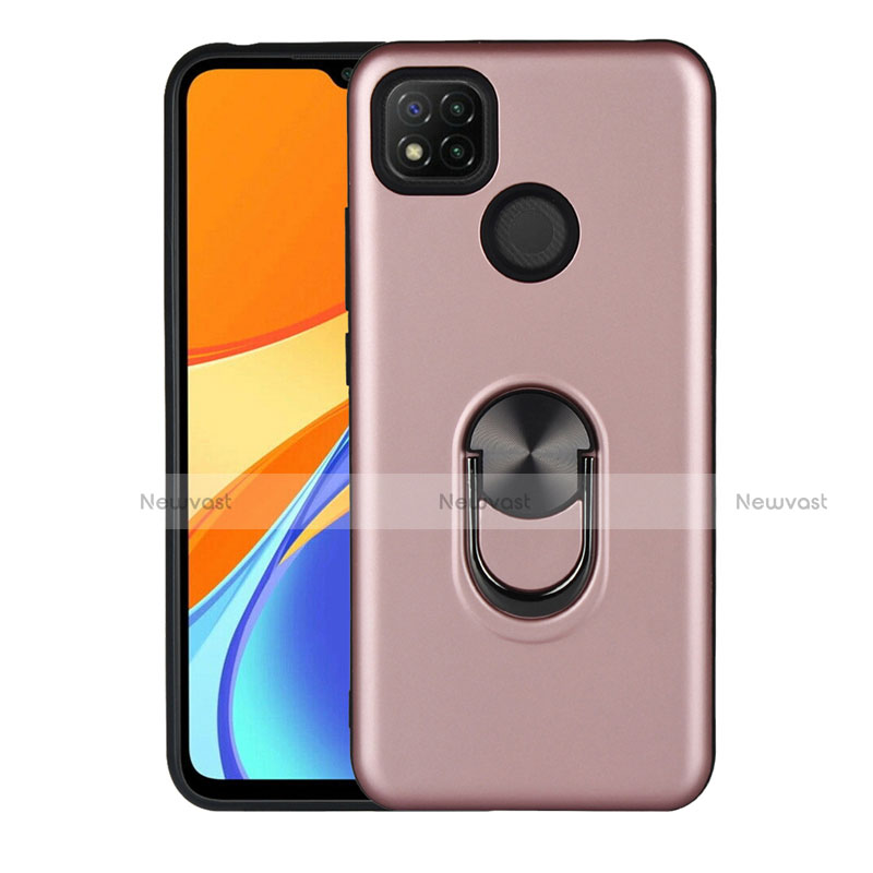 Silicone Matte Finish and Plastic Back Cover Case with Magnetic Finger Ring Stand S02 for Xiaomi Redmi 9 India