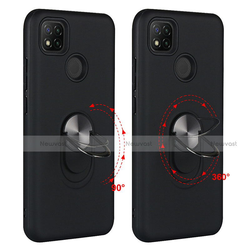 Silicone Matte Finish and Plastic Back Cover Case with Magnetic Finger Ring Stand S02 for Xiaomi Redmi 9 India