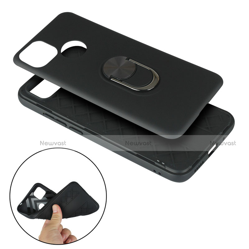 Silicone Matte Finish and Plastic Back Cover Case with Magnetic Finger Ring Stand S02 for Xiaomi Redmi 9C NFC