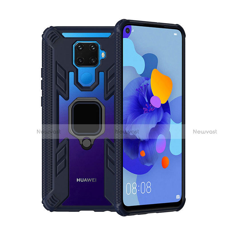 Silicone Matte Finish and Plastic Back Cover Case with Magnetic Finger Ring Stand S03 for Huawei Nova 5i Pro Blue