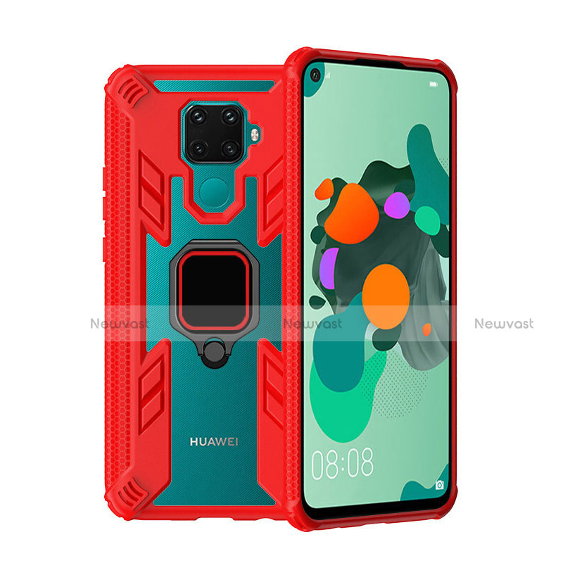 Silicone Matte Finish and Plastic Back Cover Case with Magnetic Finger Ring Stand S03 for Huawei Nova 5z Red