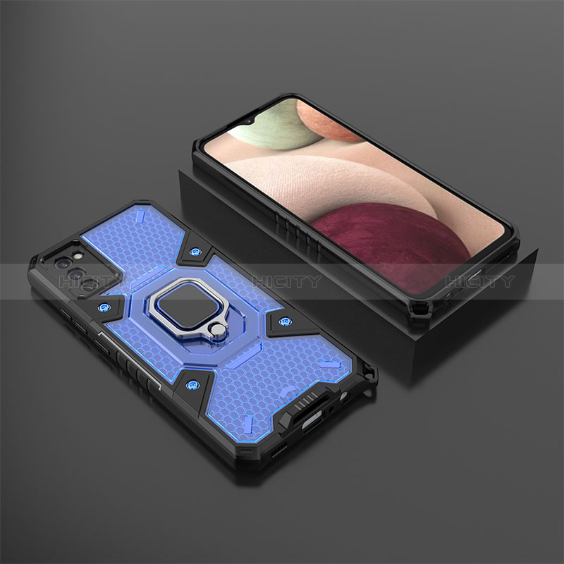 Silicone Matte Finish and Plastic Back Cover Case with Magnetic Finger Ring Stand S03 for Samsung Galaxy A03s