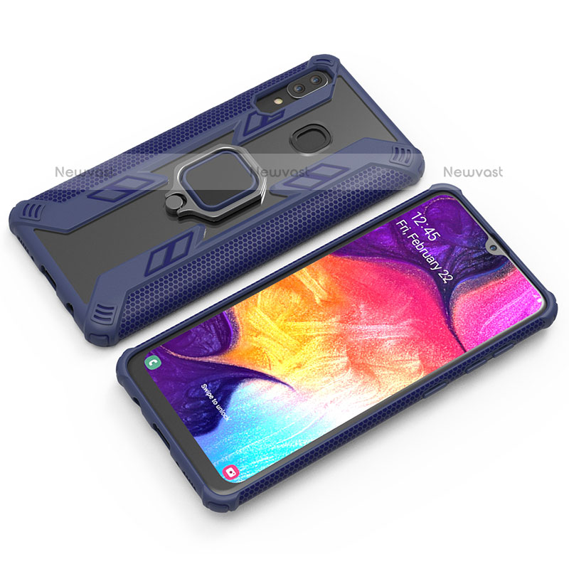 Silicone Matte Finish and Plastic Back Cover Case with Magnetic Finger Ring Stand S03 for Samsung Galaxy A20