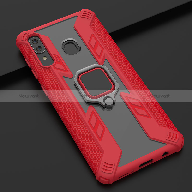 Silicone Matte Finish and Plastic Back Cover Case with Magnetic Finger Ring Stand S03 for Samsung Galaxy A30