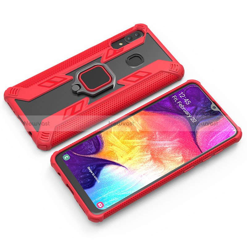 Silicone Matte Finish and Plastic Back Cover Case with Magnetic Finger Ring Stand S03 for Samsung Galaxy A30