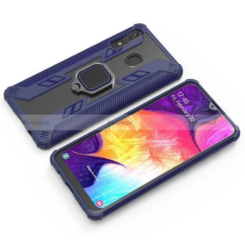 Silicone Matte Finish and Plastic Back Cover Case with Magnetic Finger Ring Stand S03 for Samsung Galaxy A30