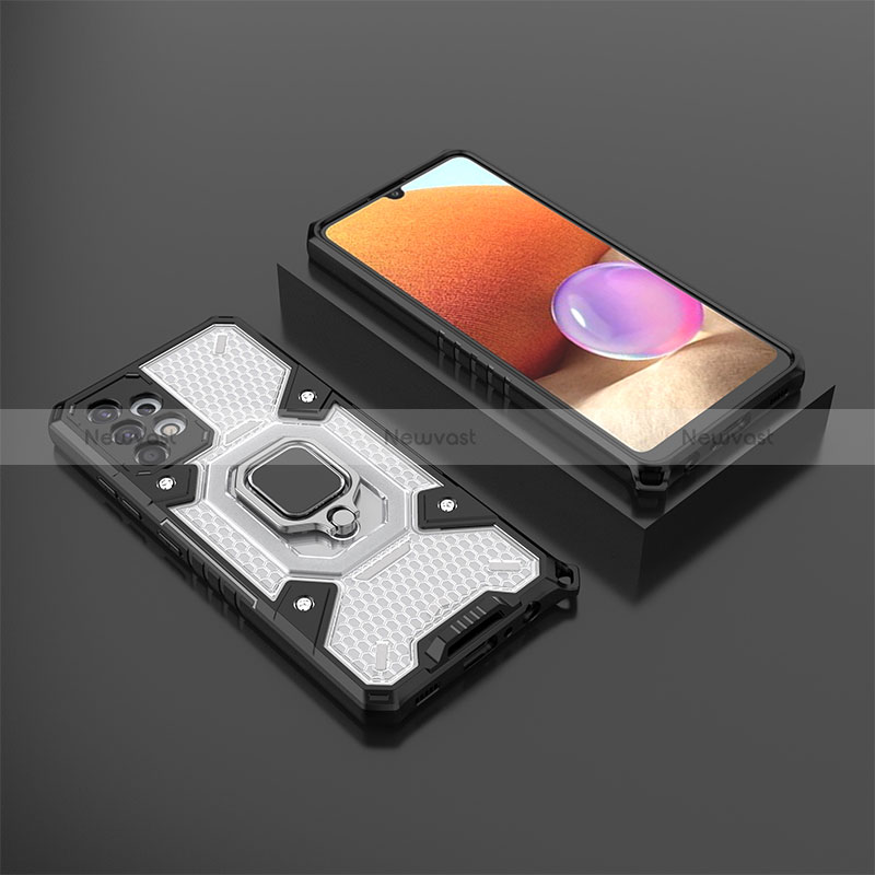 Silicone Matte Finish and Plastic Back Cover Case with Magnetic Finger Ring Stand S03 for Samsung Galaxy A32 4G