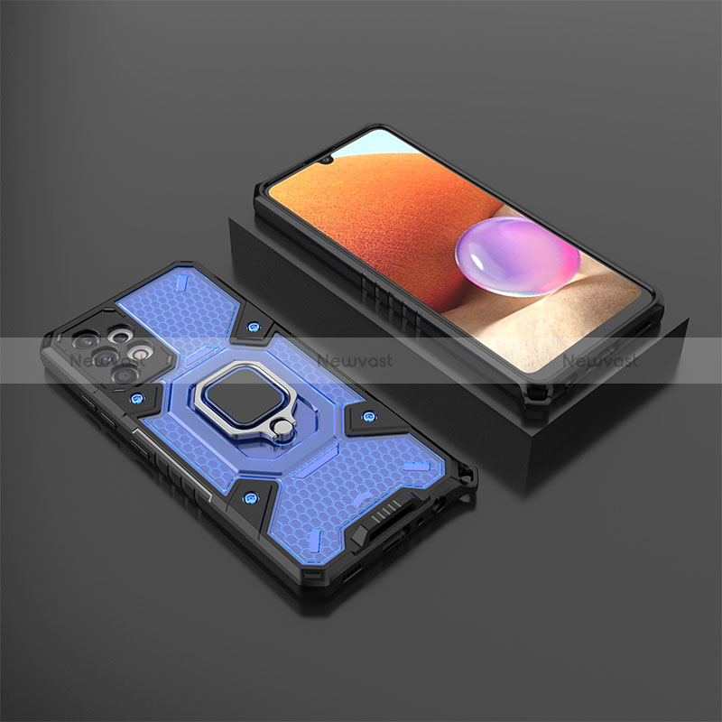 Silicone Matte Finish and Plastic Back Cover Case with Magnetic Finger Ring Stand S03 for Samsung Galaxy A32 4G