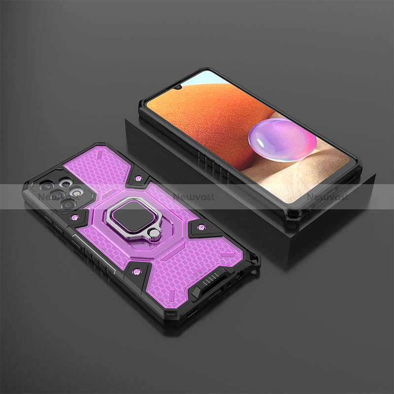 Silicone Matte Finish and Plastic Back Cover Case with Magnetic Finger Ring Stand S03 for Samsung Galaxy A32 4G