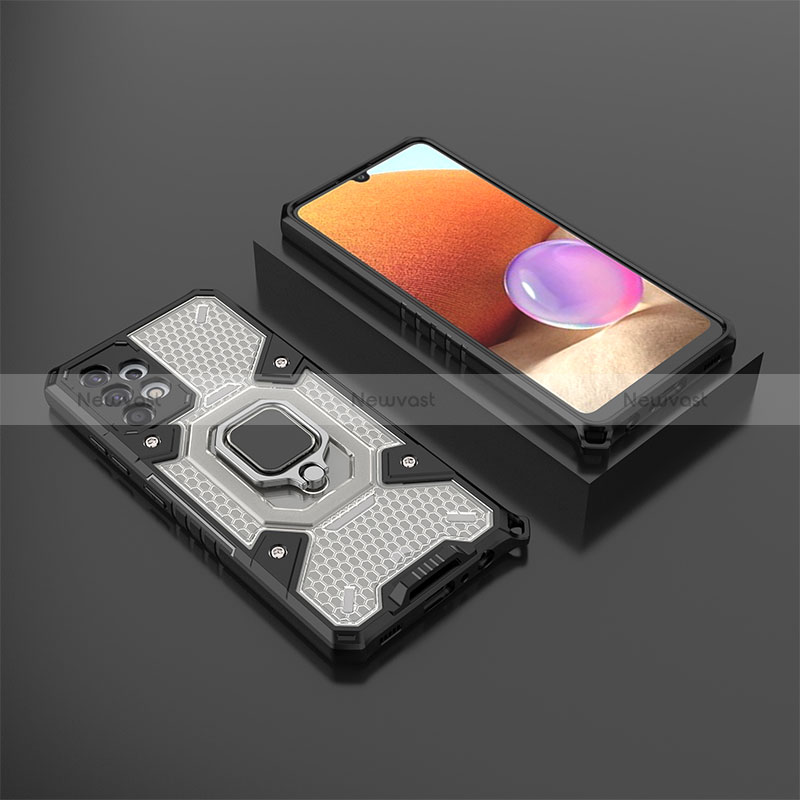 Silicone Matte Finish and Plastic Back Cover Case with Magnetic Finger Ring Stand S03 for Samsung Galaxy A32 4G