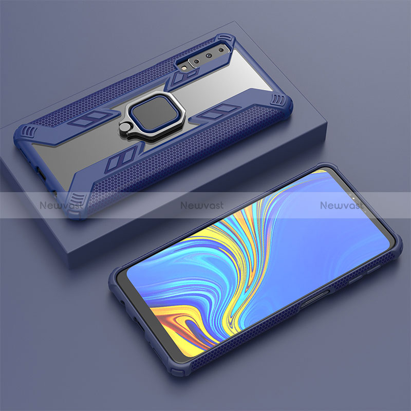 Silicone Matte Finish and Plastic Back Cover Case with Magnetic Finger Ring Stand S03 for Samsung Galaxy A7 (2018) A750