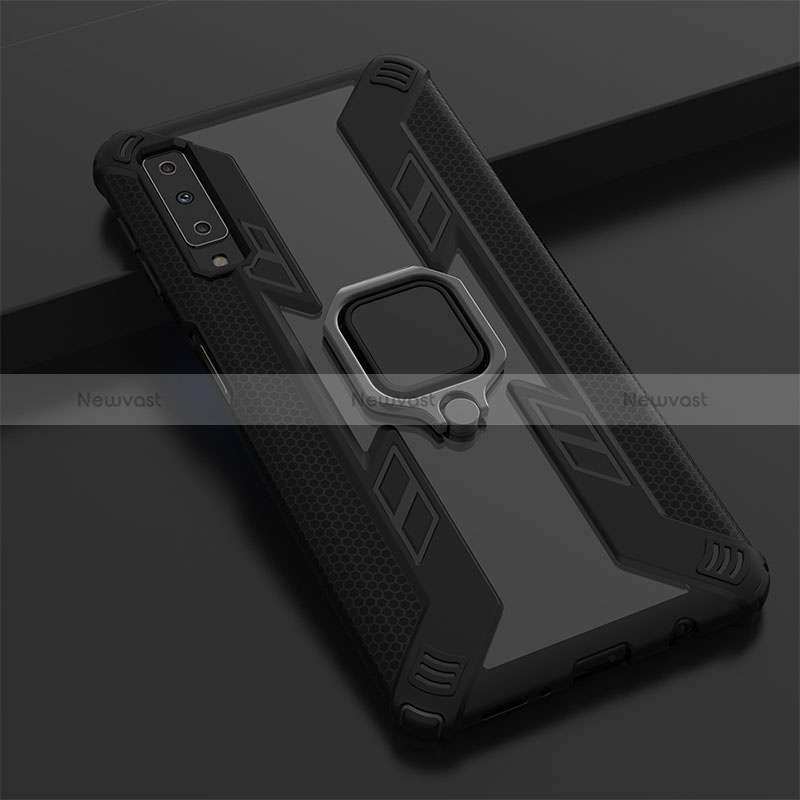Silicone Matte Finish and Plastic Back Cover Case with Magnetic Finger Ring Stand S03 for Samsung Galaxy A7 (2018) A750