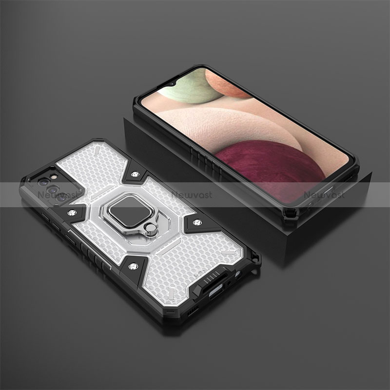 Silicone Matte Finish and Plastic Back Cover Case with Magnetic Finger Ring Stand S03 for Samsung Galaxy F02S SM-E025F