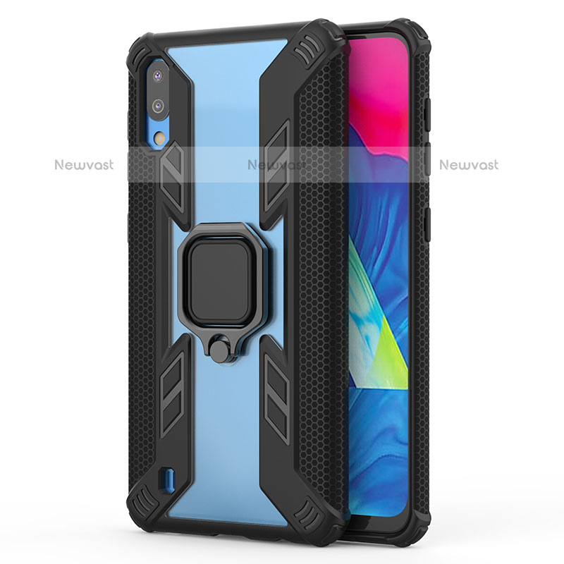 Silicone Matte Finish and Plastic Back Cover Case with Magnetic Finger Ring Stand S03 for Samsung Galaxy M10