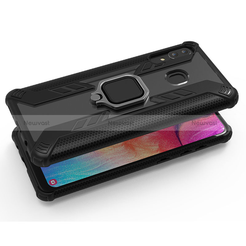 Silicone Matte Finish and Plastic Back Cover Case with Magnetic Finger Ring Stand S03 for Samsung Galaxy M10S