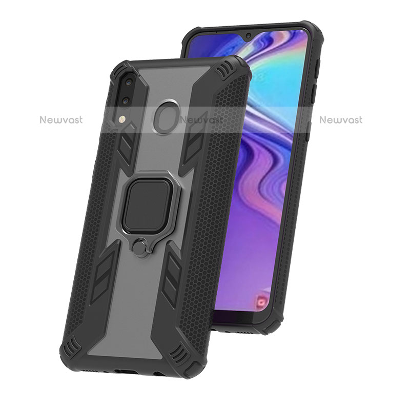 Silicone Matte Finish and Plastic Back Cover Case with Magnetic Finger Ring Stand S03 for Samsung Galaxy M20