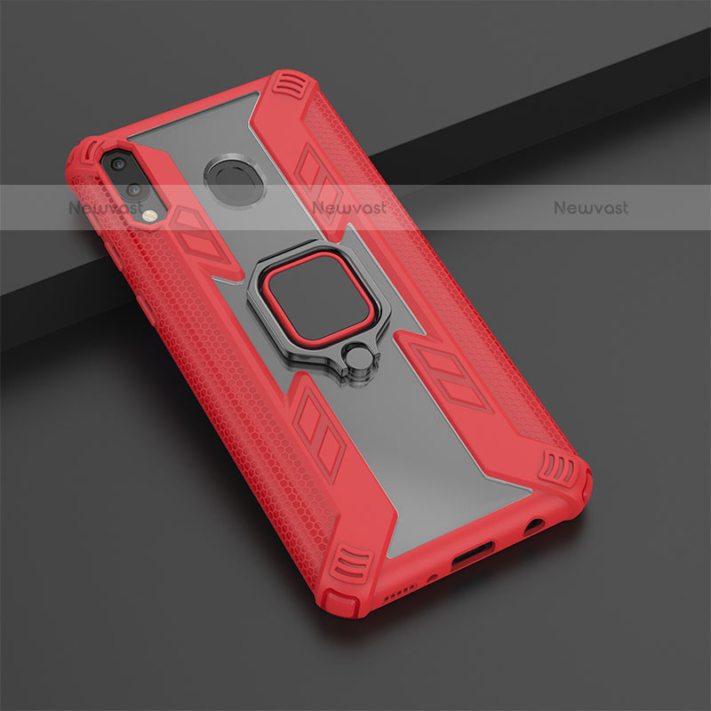 Silicone Matte Finish and Plastic Back Cover Case with Magnetic Finger Ring Stand S03 for Samsung Galaxy M20