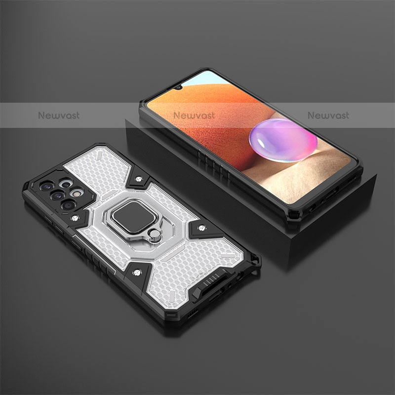 Silicone Matte Finish and Plastic Back Cover Case with Magnetic Finger Ring Stand S03 for Samsung Galaxy M32 5G